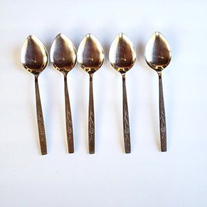 Capistrano Oneidacraft Deluxe Stainless Single Rose 5 Oval Soup Spoons 6 7/8"